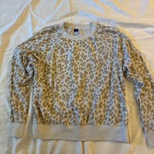 Old Navy Gray Leopard Print Crewneck Sweater